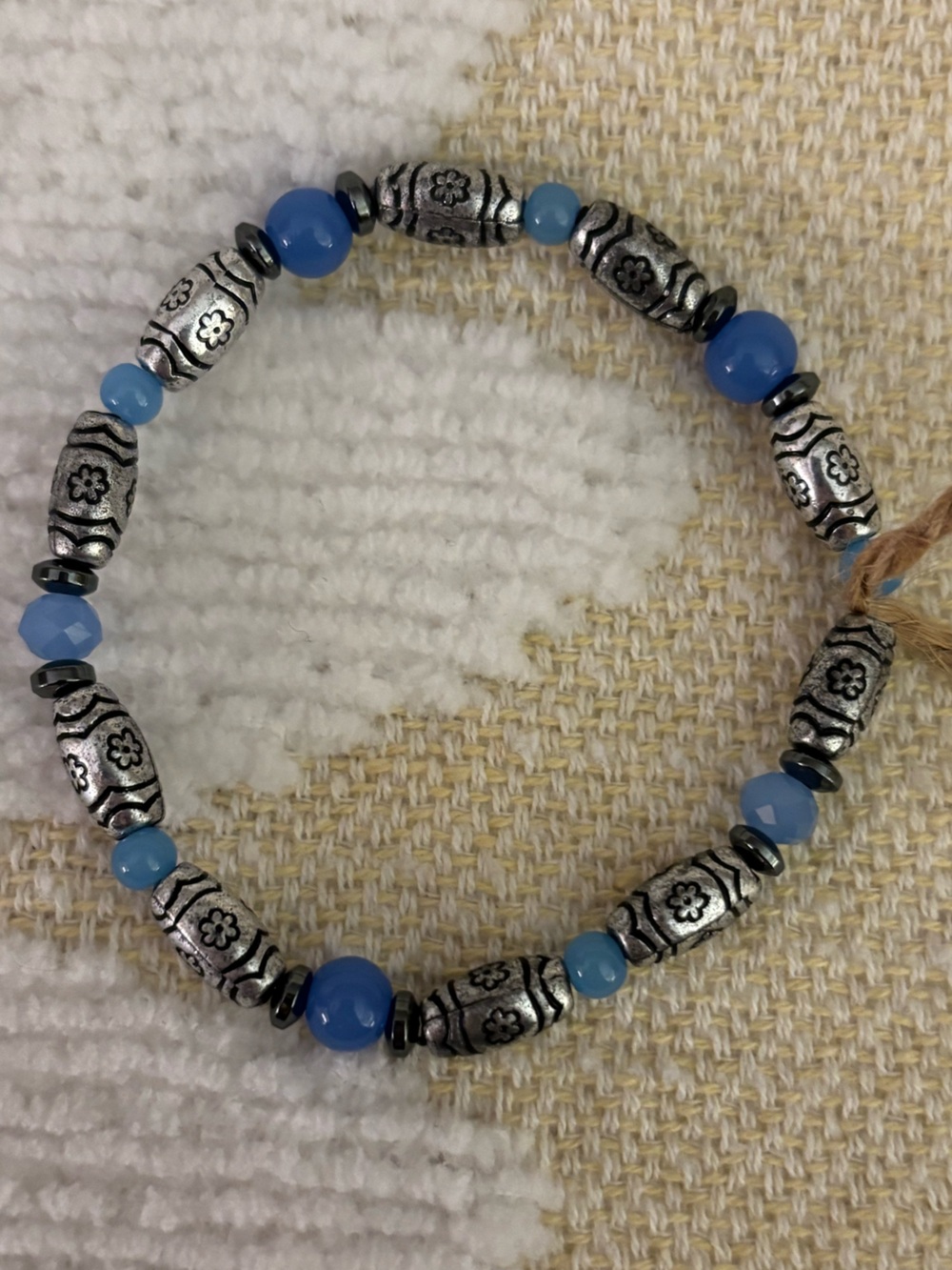 Blue Silver-Tone Beaded Bracelet